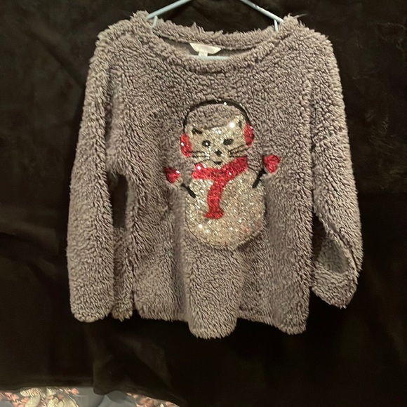 Christmas Kitten Snowman Fuzzy Top - Picture 1 of 2